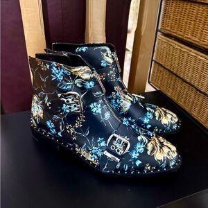 Gianni Bini Dark Romance Kenderix Studded Black and Blue Floral Ankle Boots